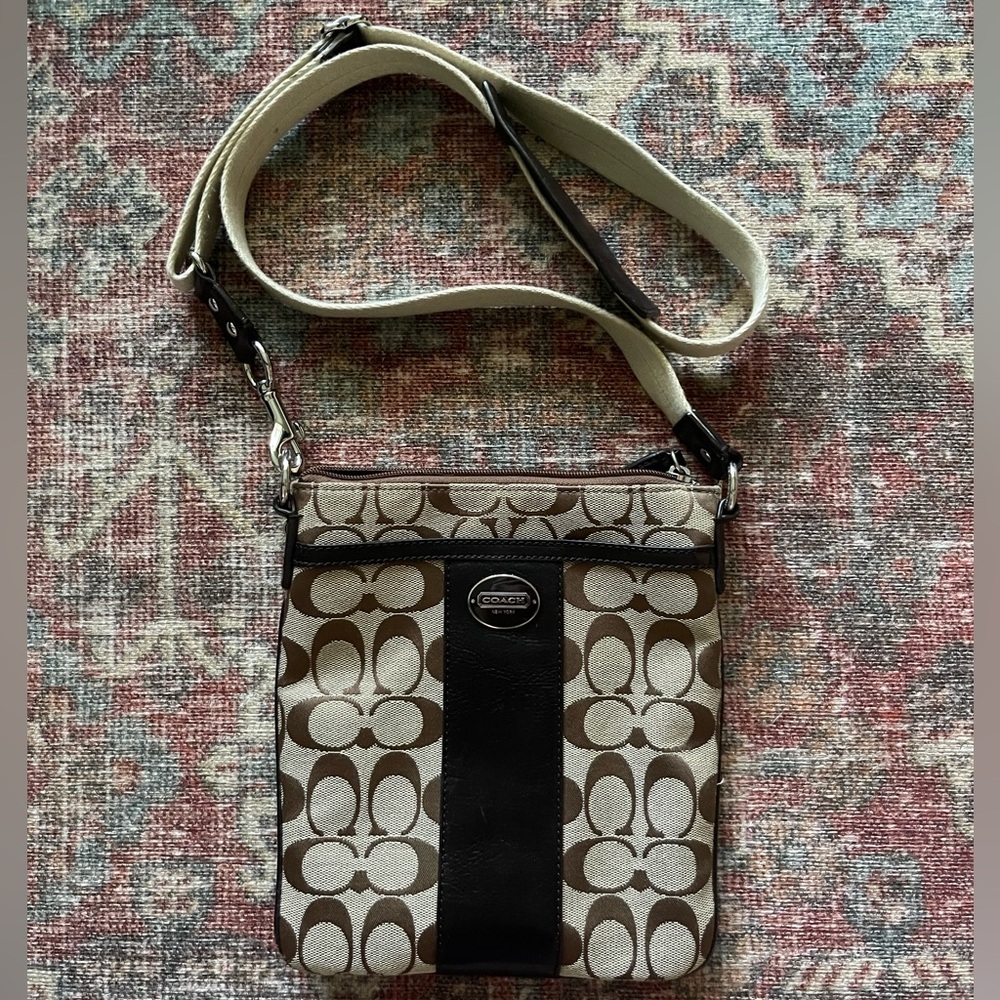 Coach Brown and Ivory Signature Crossbody